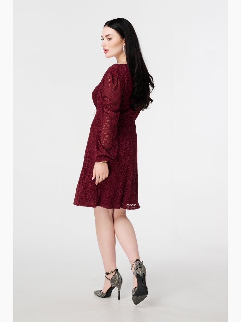 MS MODE Robe Robe en dentelle avec détail boutonné Rouge bordeaux - Kiabi