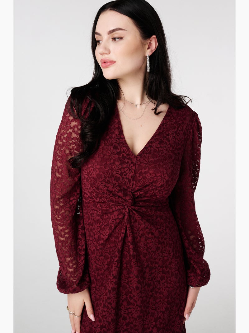 MS MODE Robe Robe en dentelle avec détail boutonné Rouge bordeaux - Kiabi