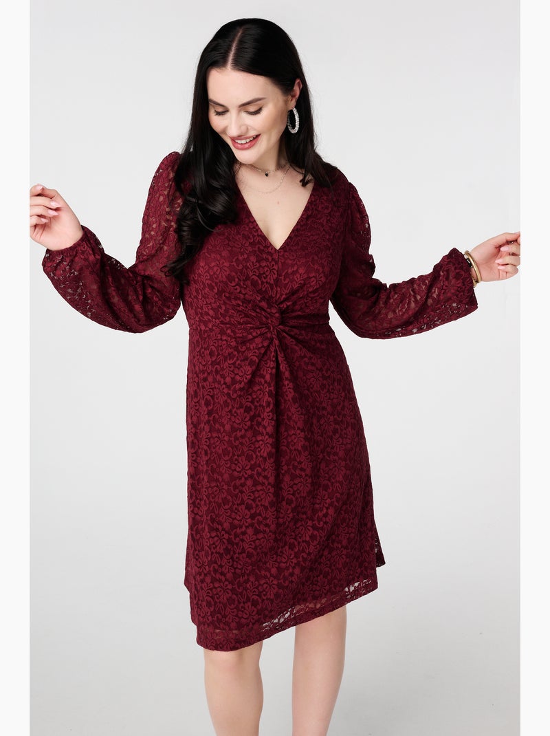 MS MODE Robe Robe en dentelle avec détail boutonné Rouge bordeaux - Kiabi