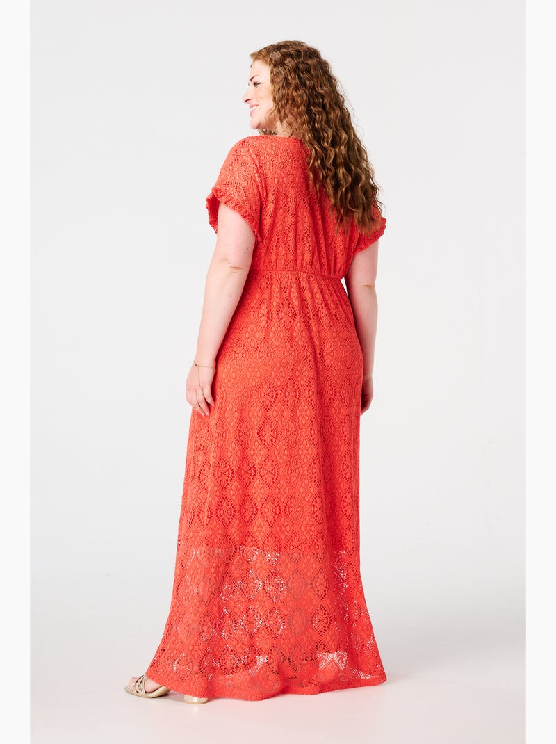 Mit Ms Robe MS MODE Robe Robe longue en crochet - Rouge brique - Grandes tailles ...