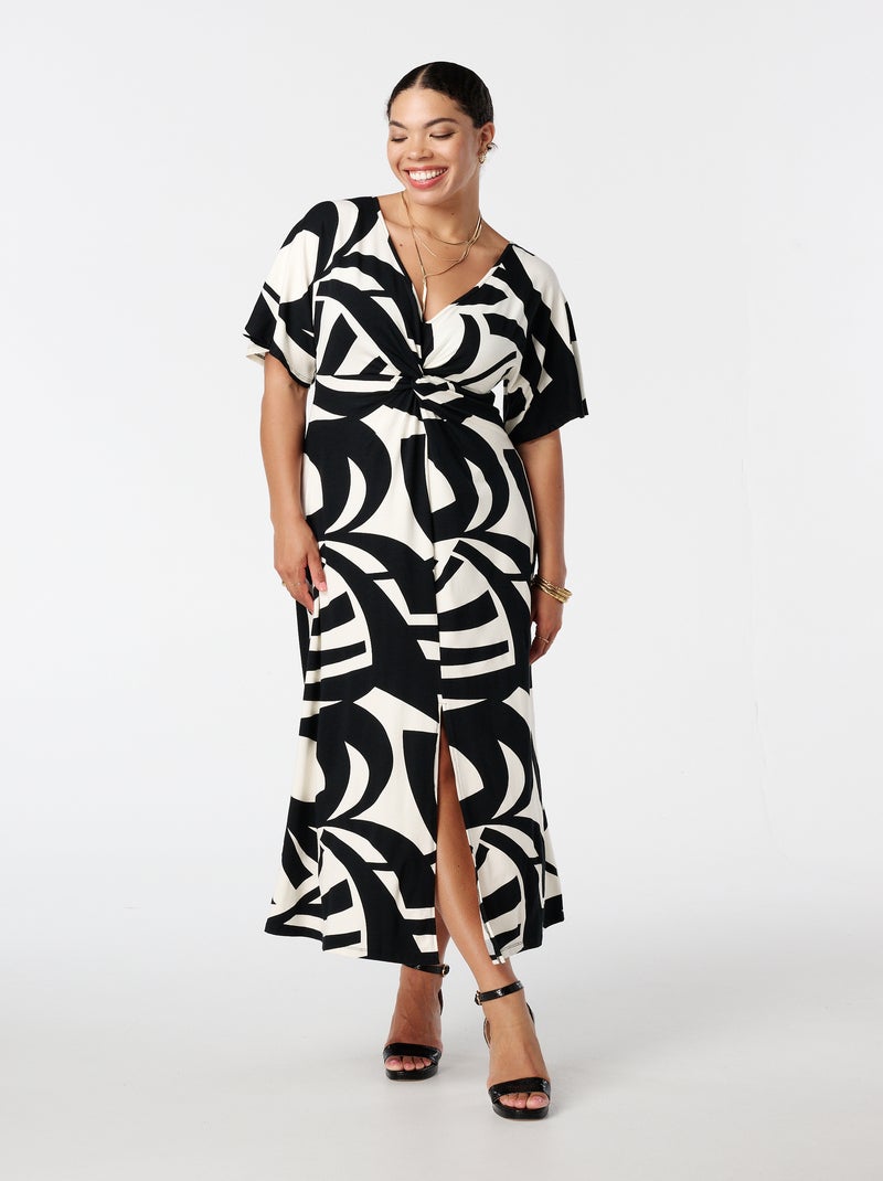 MS MODE Robe Robe longue imprimée Blanc Noir - Kiabi