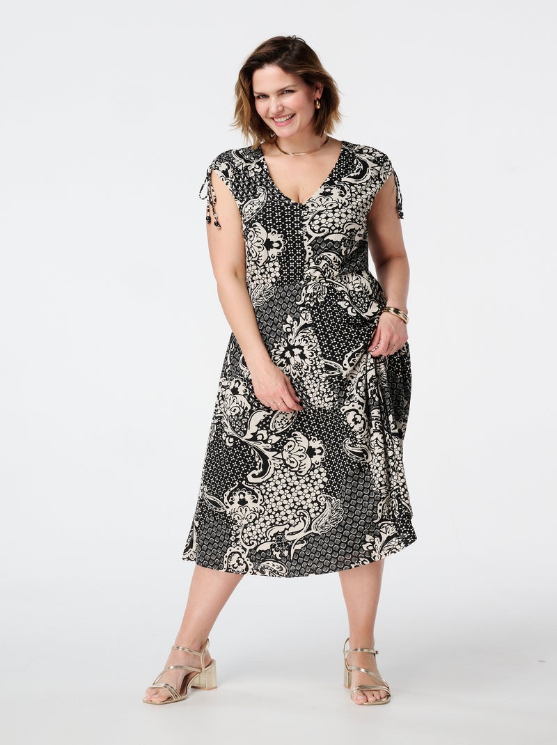 MS MODE Robe Robe midi avec imprimé cachemire Blanc Noir - Kiabi