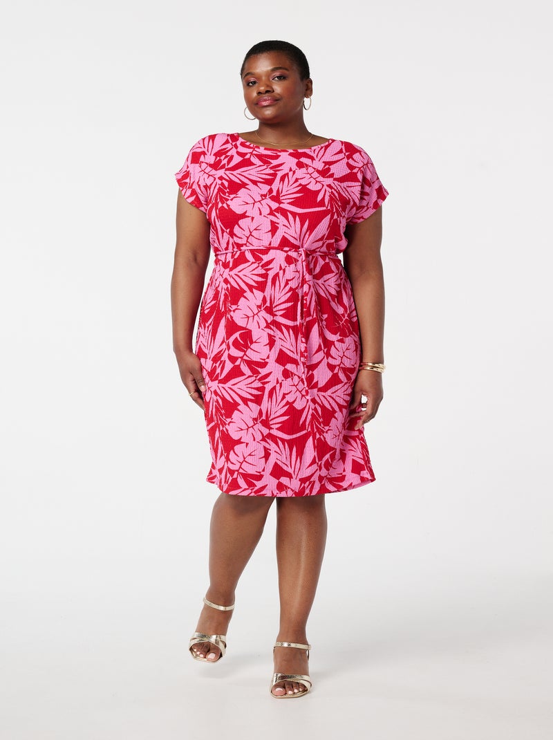 MS MODE Robe Robe midi imprimée avec cordon Rouge tomate - Kiabi