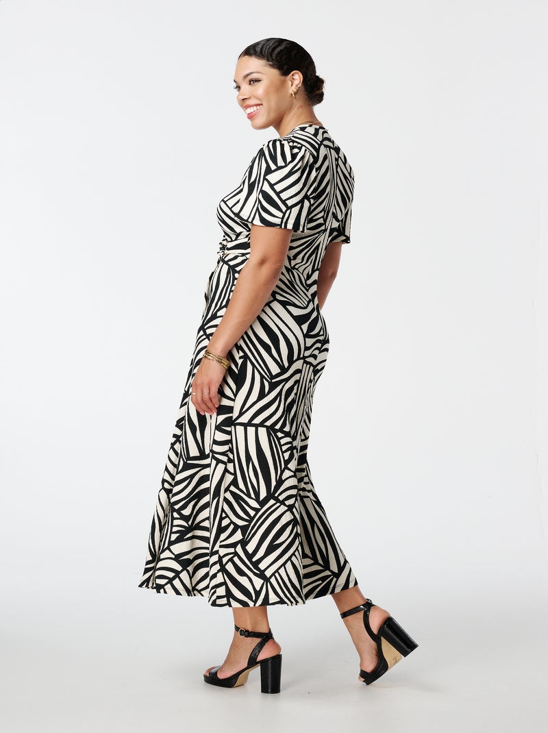 MS MODE Robe Robe portefeuille à imprimé Gris Noir - Kiabi