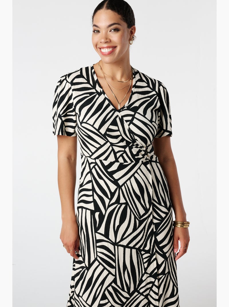 MS MODE Robe Robe portefeuille à imprimé Gris Noir - Kiabi