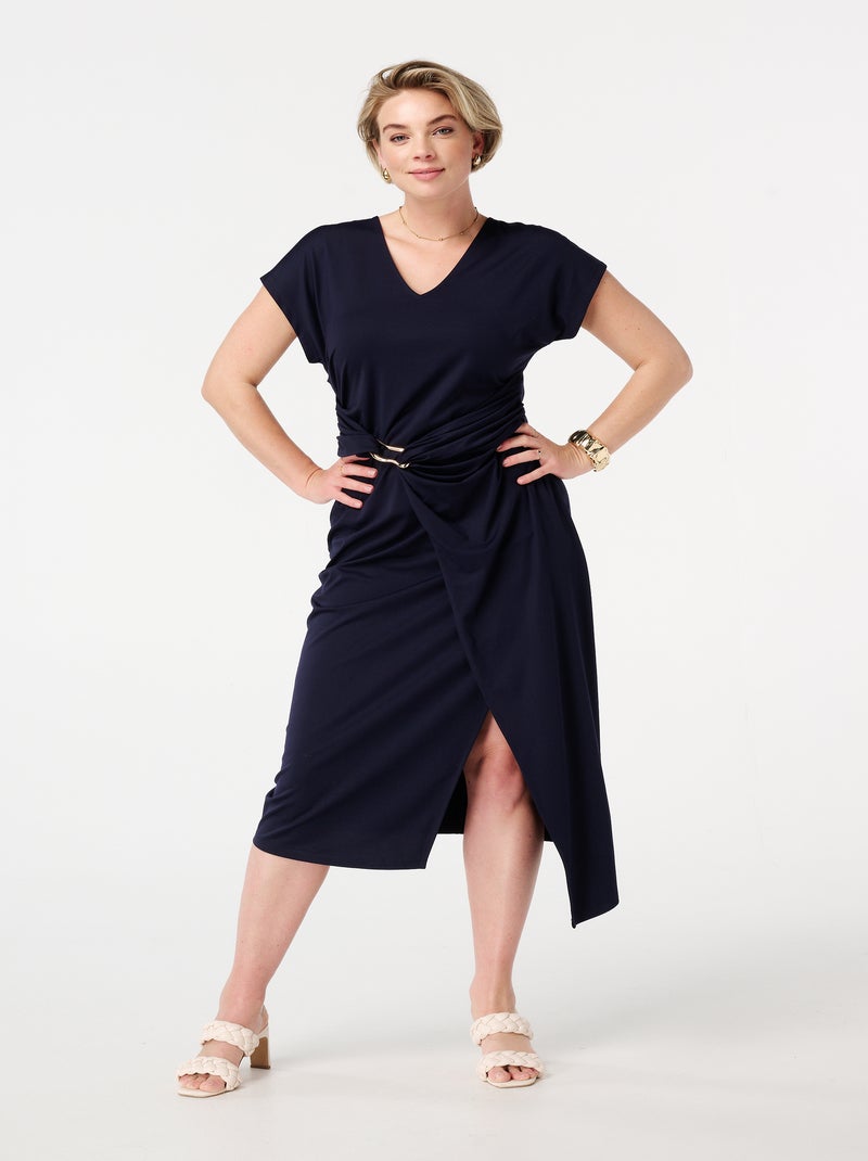 MS MODE Robe Robe portefeuille avec détails dorés Bleu marine - Kiabi