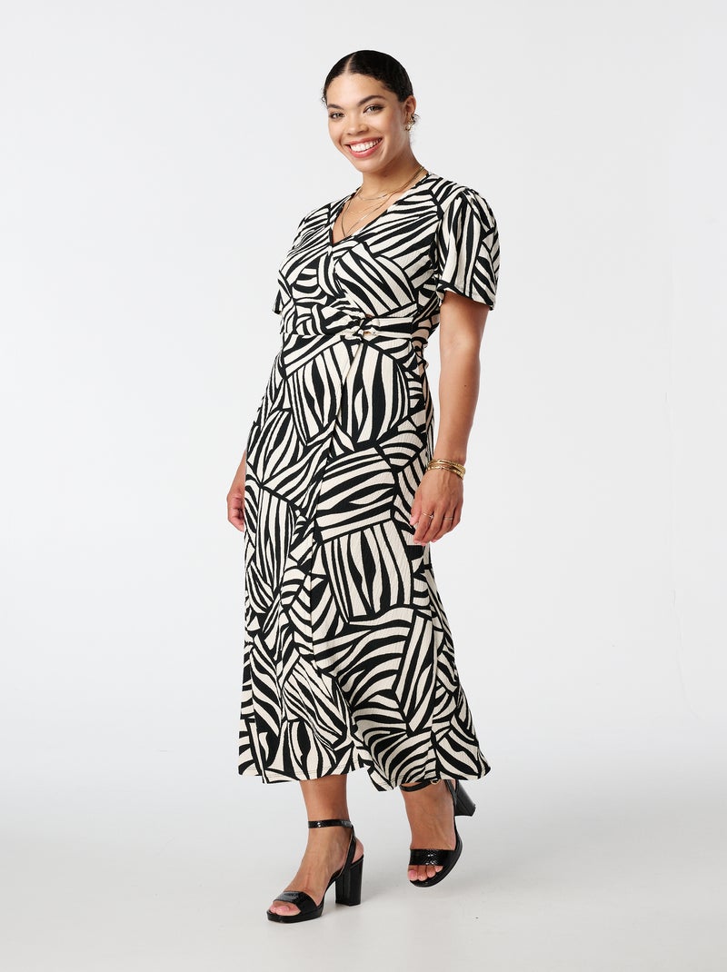 MS MODE Robe Robe portefeuille avec imprimé Gris Noir - Kiabi