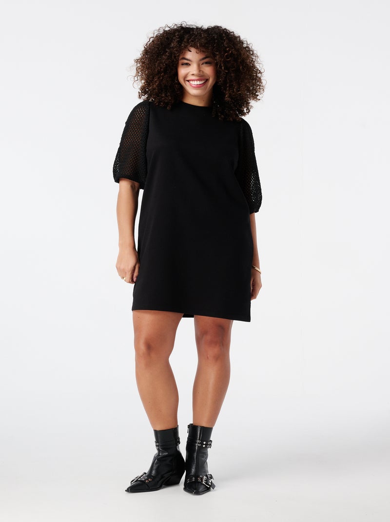 MS MODE Robe Robe pull à manches en crochet Noir - Kiabi
