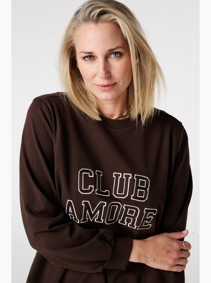 MS MODE Robe Robe-pull avec texte Marron foncé - Kiabi