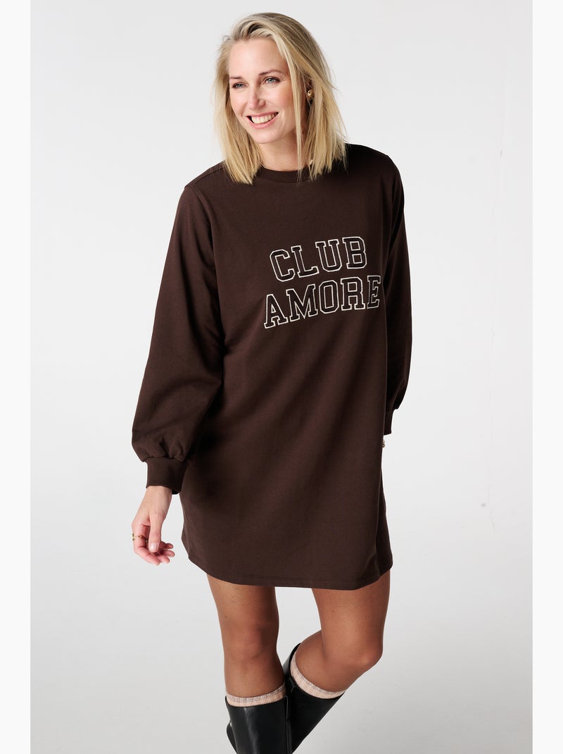 MS MODE Robe Robe-pull avec texte Marron foncé - Kiabi