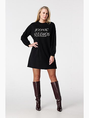 MS MODE Robe Robe-pull avec texte pailleté