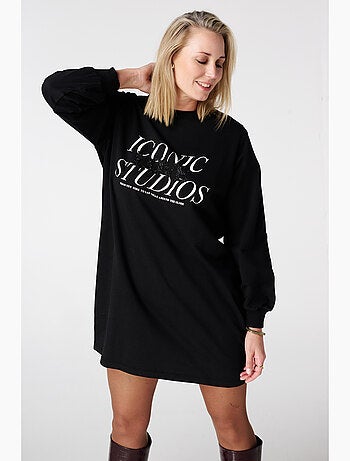 MS MODE Robe Robe-pull avec texte pailleté