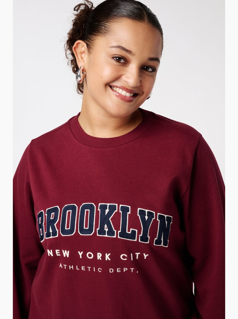 MS MODE Robe Robe sweat avec inscription Rouge bordeaux - Kiabi