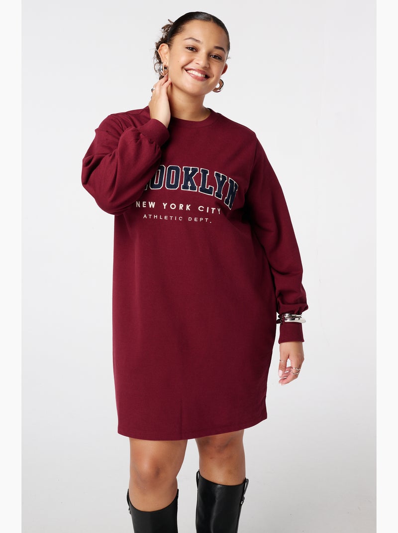 MS MODE Robe Robe sweat avec inscription Rouge bordeaux - Kiabi