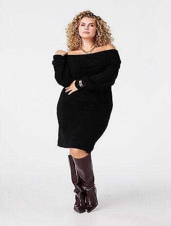 MS MODE Robe Robe tricotée à épaules dénudées