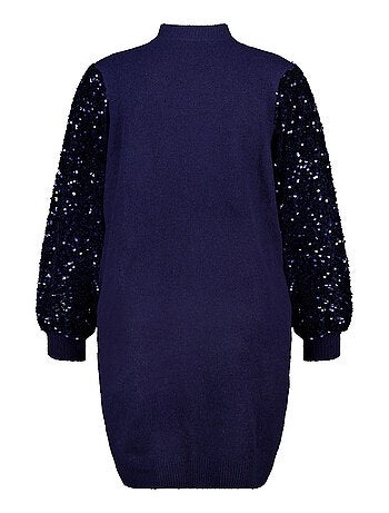 MS MODE Robe Tunique en maille avec manches à sequins