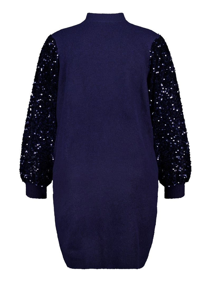 MS MODE Robe Tunique en maille avec manches à sequins Bleu Noir - Kiabi