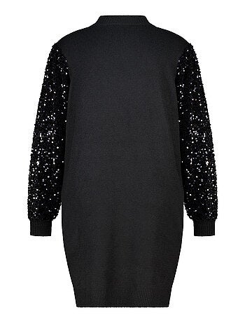 MS MODE Robe Tunique en maille avec manches à sequins