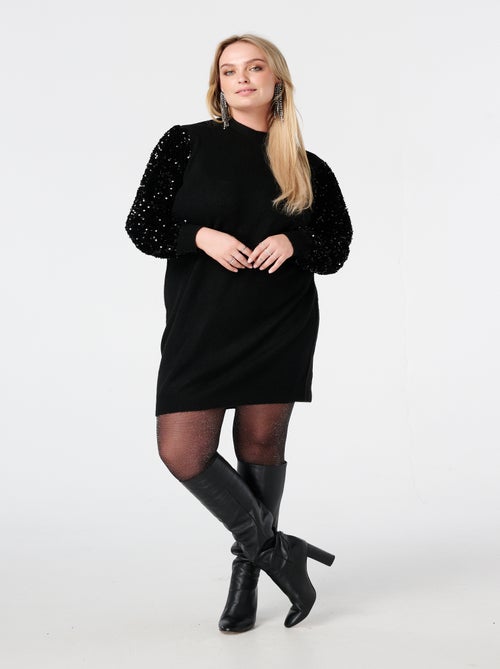 MS MODE Robe Tunique en maille avec manches à sequins - Kiabi