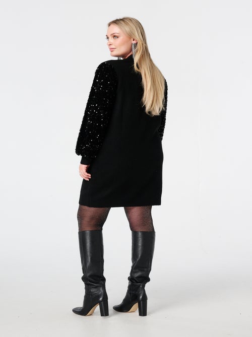 MS MODE Robe Tunique en maille avec manches à sequins - Kiabi