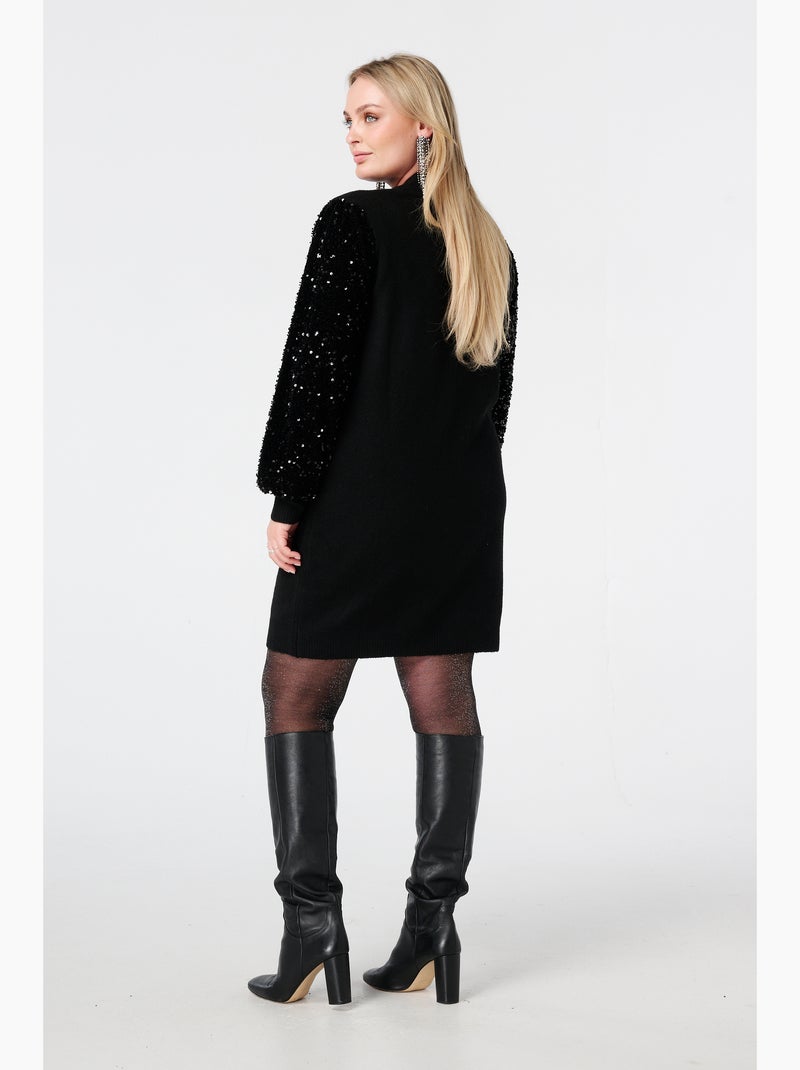 MS MODE Robe Tunique en maille avec manches à sequins Noir - Kiabi