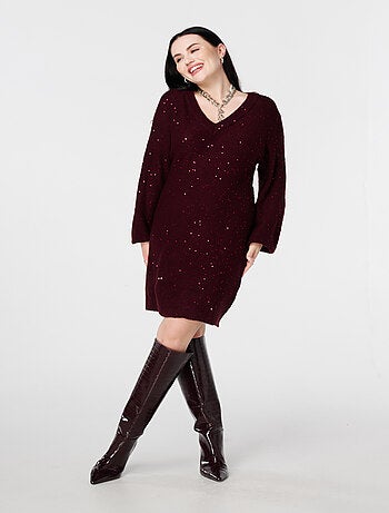 MS MODE Robe Tunique en maille avec paillettes et fil brillant