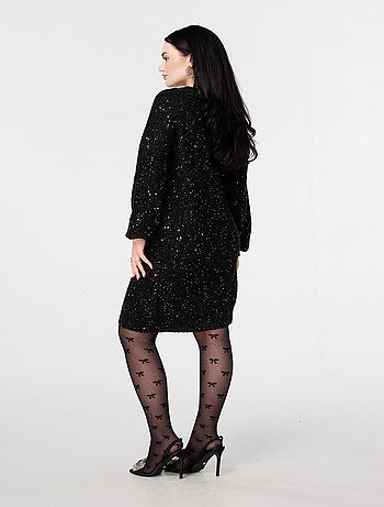 MS MODE Robe Tunique en maille avec paillettes et fil brillant
