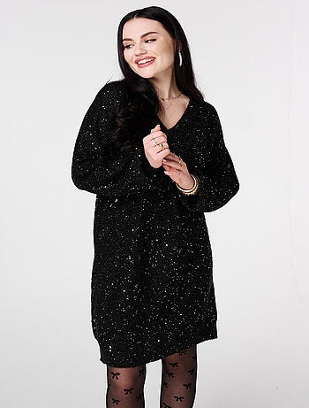 MS MODE Robe Tunique en maille avec paillettes et fil brillant