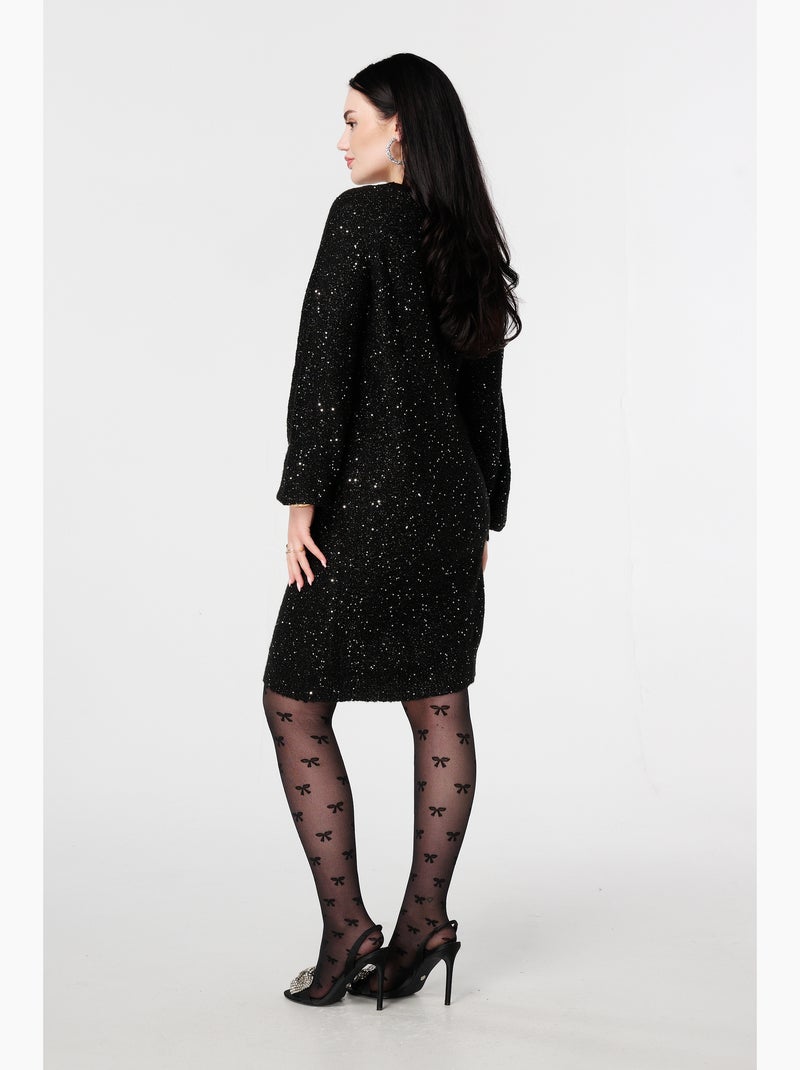 MS MODE Robe Tunique en maille avec paillettes et fil brillant Noir - Kiabi