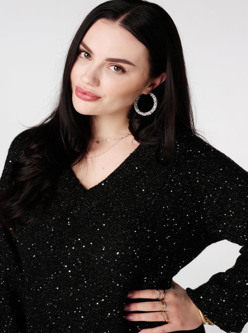 MS MODE Robe Tunique en maille avec paillettes et fil brillant - Kiabi