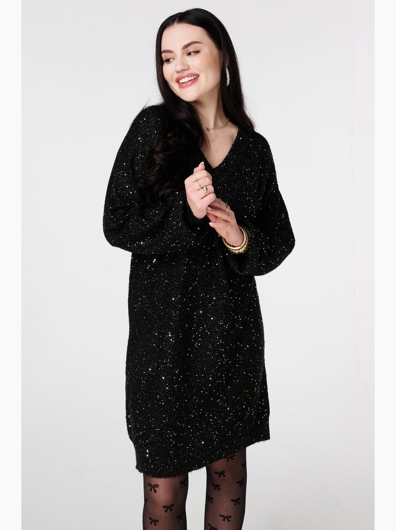 MS MODE Robe Tunique en maille avec paillettes et fil brillant Noir - Kiabi