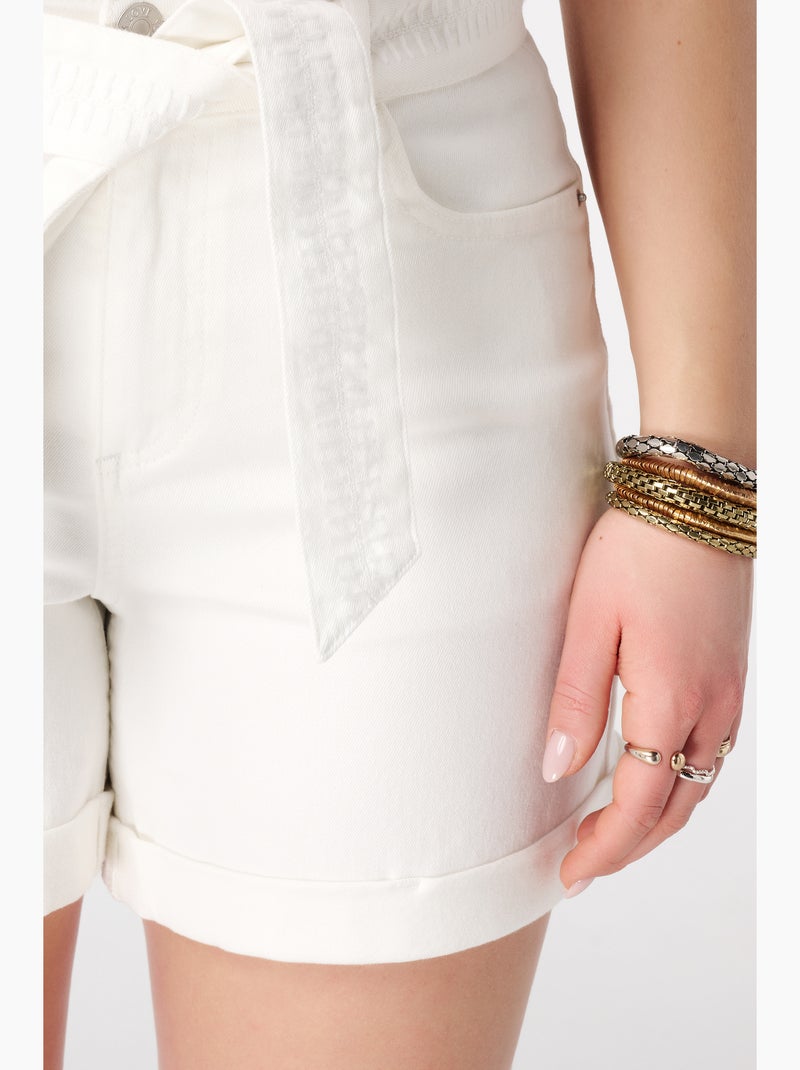 Ms mode short en denim avec ceinture Blanc - Kiabi