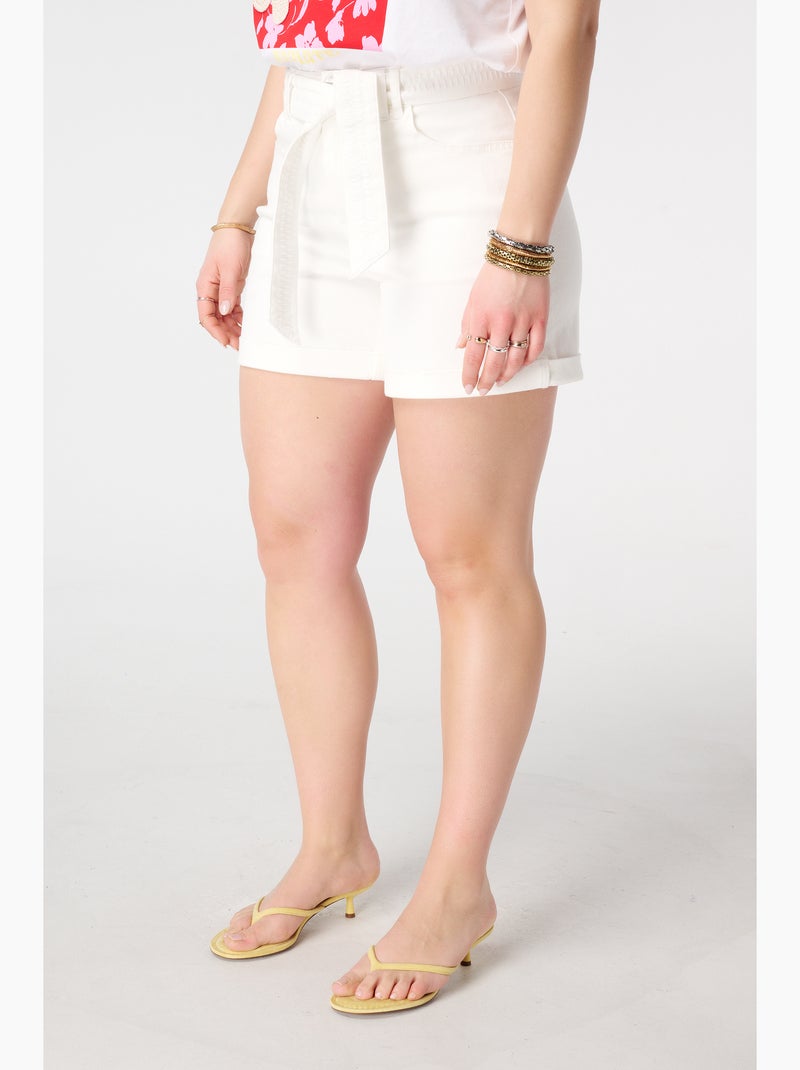 Ms mode short en denim avec ceinture Blanc - Kiabi