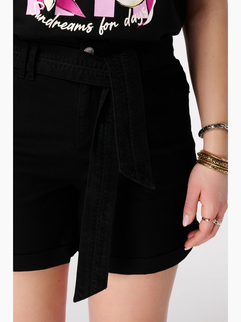 Ms mode short en denim avec ceinture Noir - Kiabi