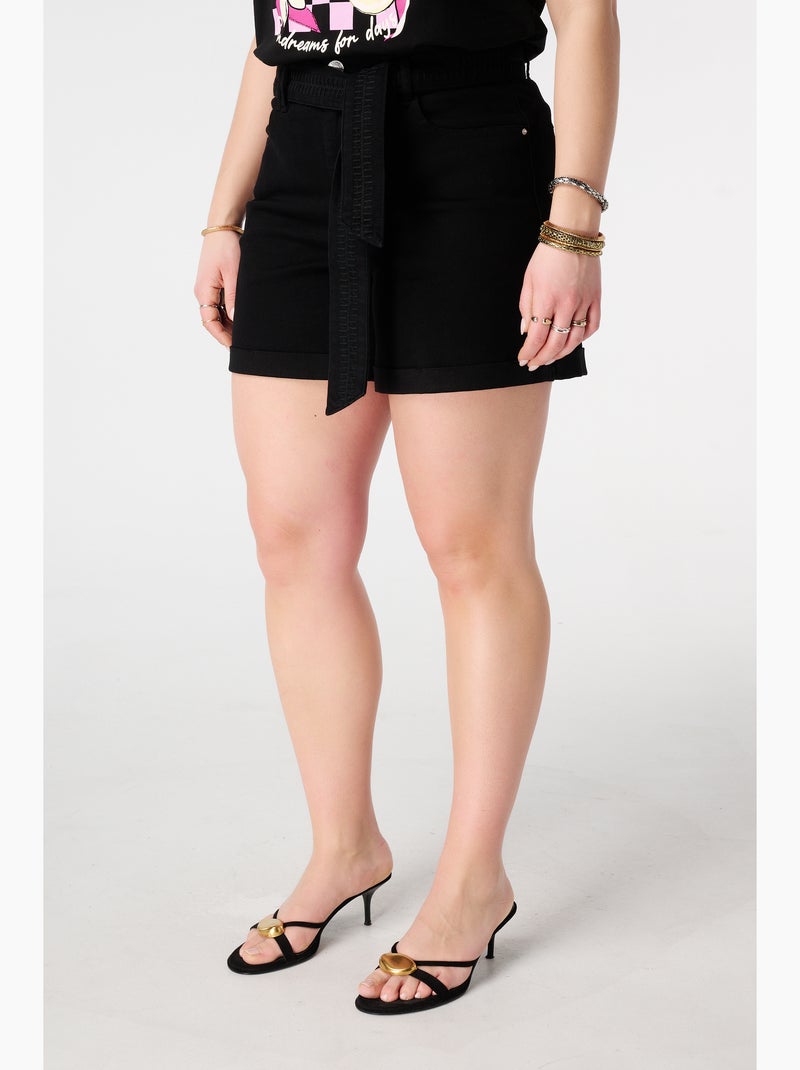 Ms mode short en denim avec ceinture Noir - Kiabi
