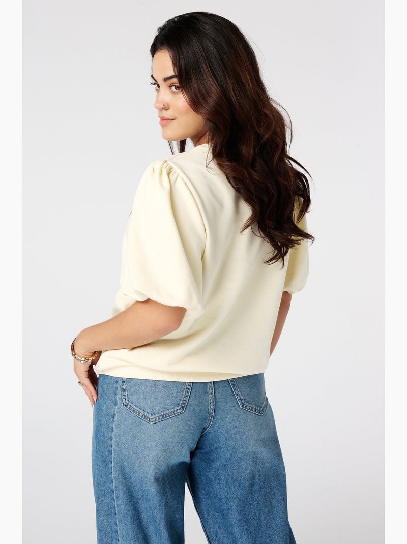 Ms mode sweat à manches bouffantes courtes Jaune clair - Kiabi