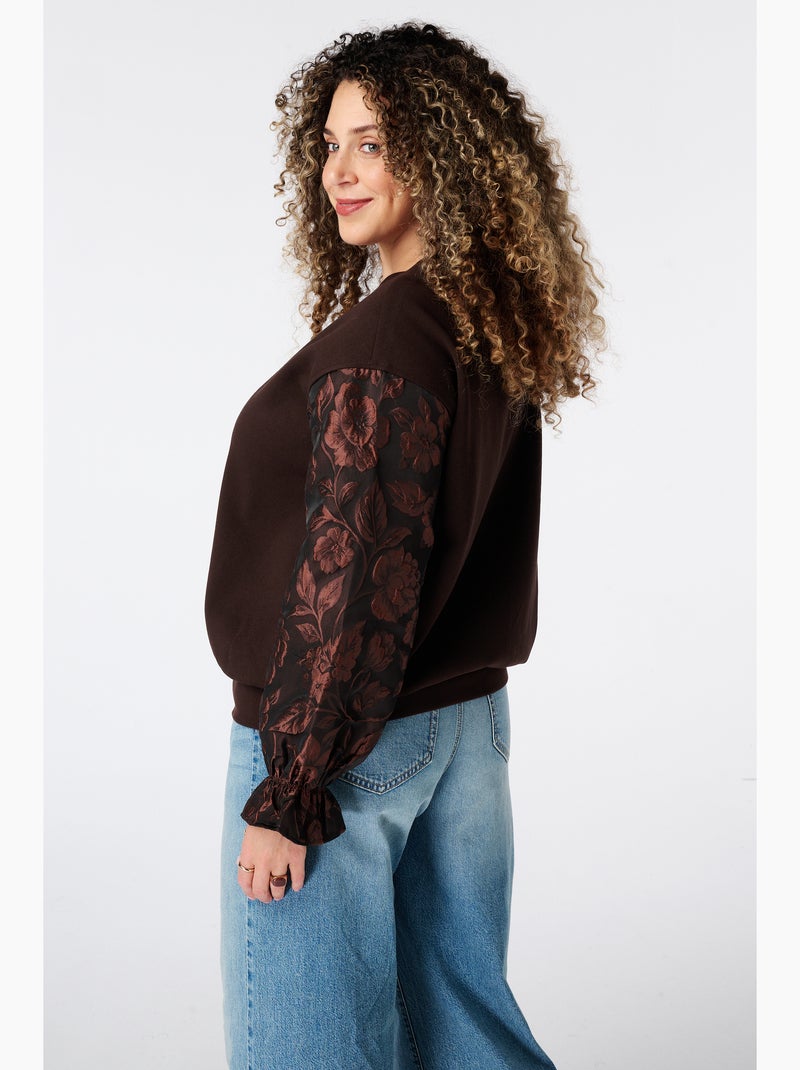 Ms mode sweat à manches jacquard Marron - Kiabi