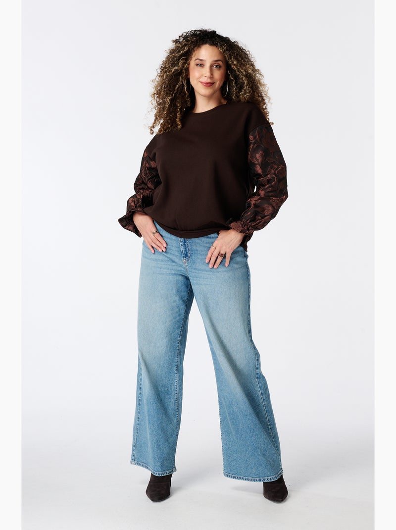Ms mode sweat à manches jacquard Marron - Kiabi
