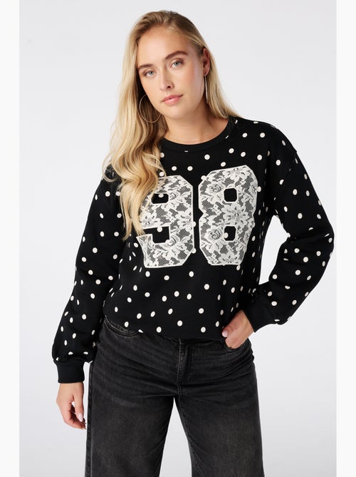 Ms mode sweat à pois avec dentelle - Kiabi