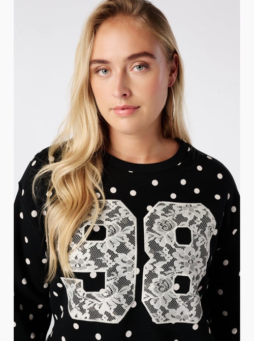 Ms mode sweat à pois avec dentelle - Kiabi
