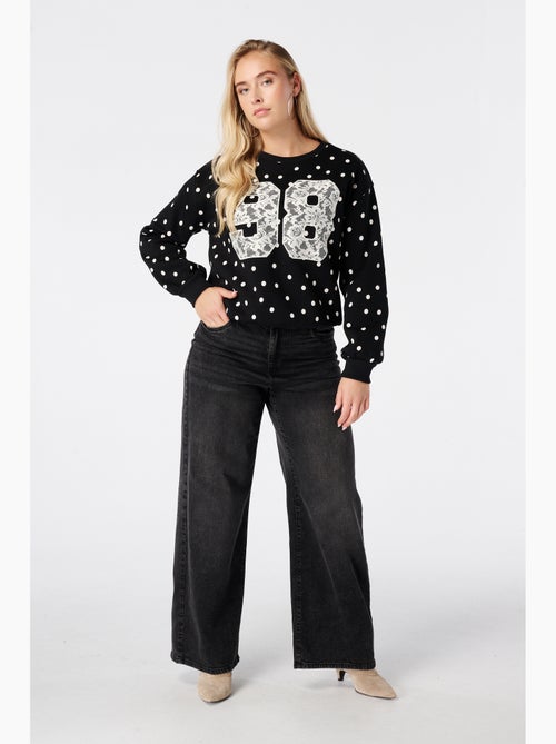 Ms mode sweat à pois avec dentelle - Kiabi