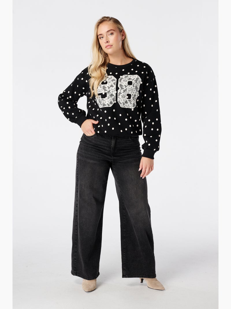 Ms mode sweat à pois avec dentelle Nude - Kiabi