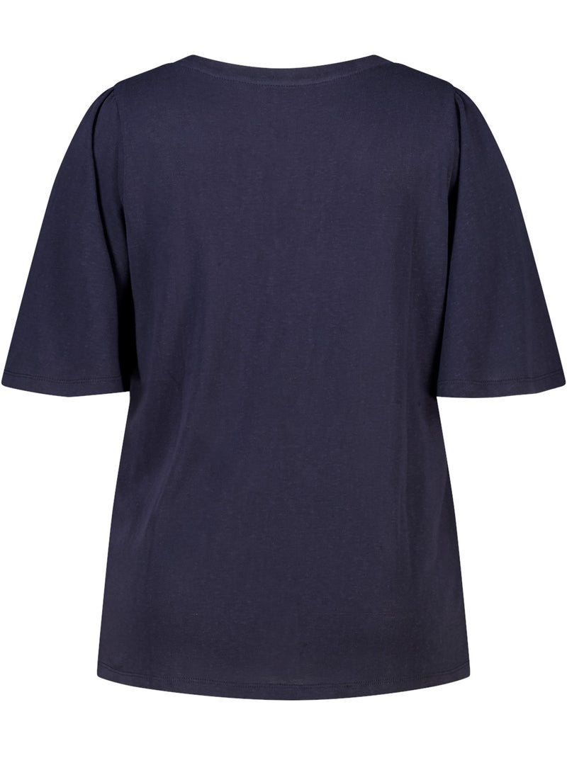 Ms mode t shirt avec col en v Bleu Noir - Kiabi