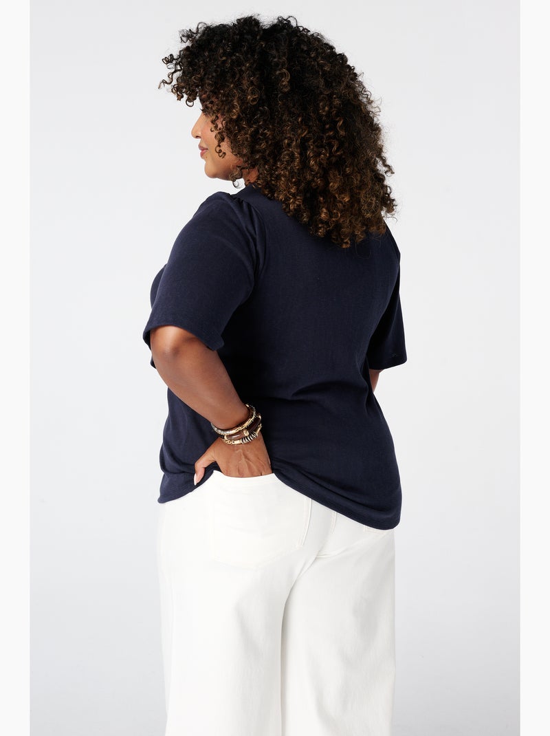 Ms mode t shirt avec col en v Bleu Noir - Kiabi