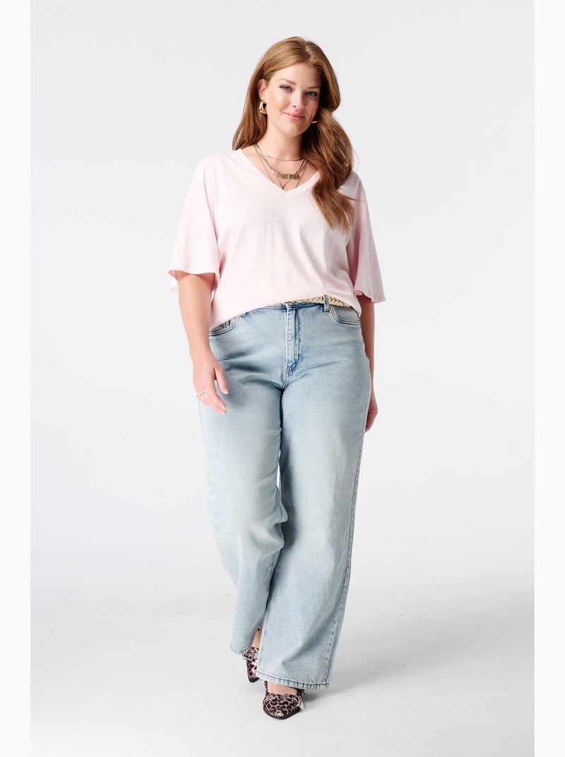 Ms mode t shirt avec col en v Rose clair - Kiabi