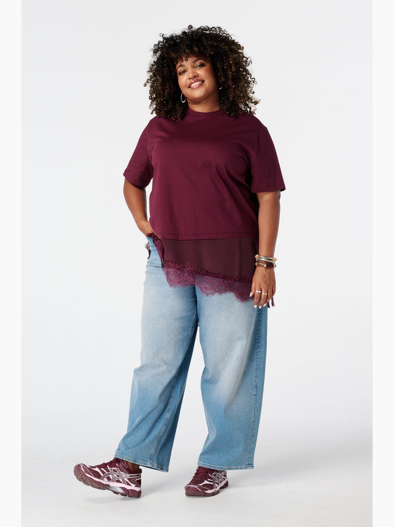 Ms mode t shirt avec dentelle Bordeaux - Kiabi