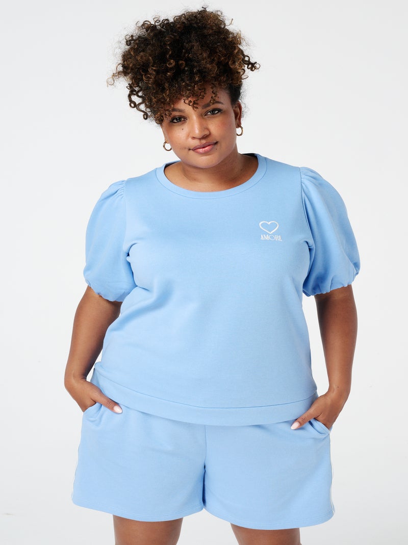 MS MODE T-shirt Sweat-shirt avec manches bouffantes Bleu impérial - Kiabi