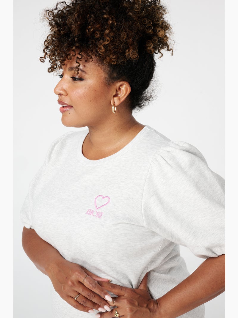 MS MODE T-shirt Sweat-shirt avec manches bouffantes Gris clair - Kiabi