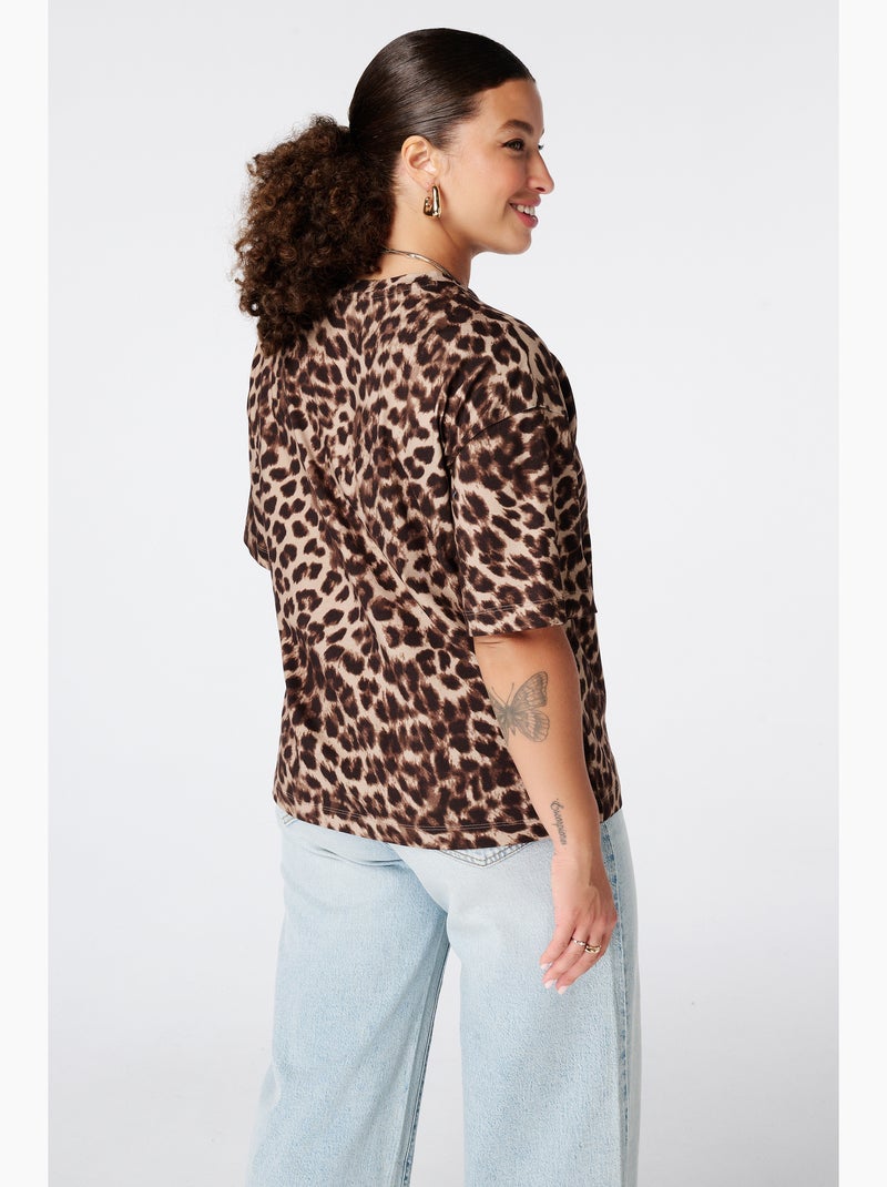 Ms Mode T-Shirt t shirt à imprimé animal Marron/Multicolore - Kiabi
