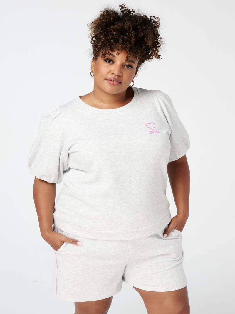 MS MODE T-shirt T-shirt à manches bouffantes Gris clair - Kiabi